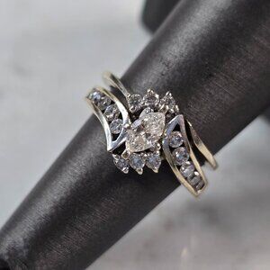 Womens Vintage Estate 14K White Gold Diamond Engagement Ring Set, 6.5g E3986
